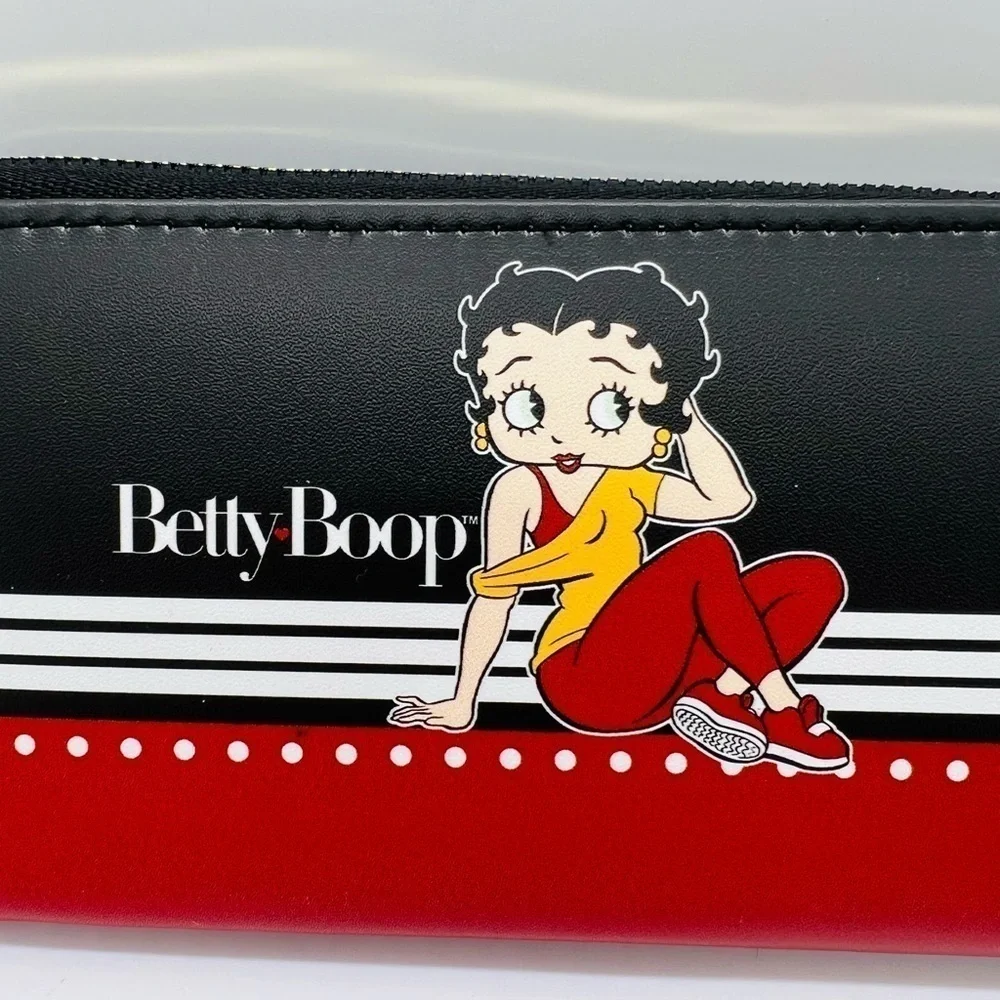 BETTY BOOP ZIP AROUND WRISTLET BLACK, RED AND GOLD HARDWARE